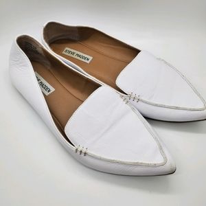 Steve Madden Feather White Point Toe Loafers 9.5